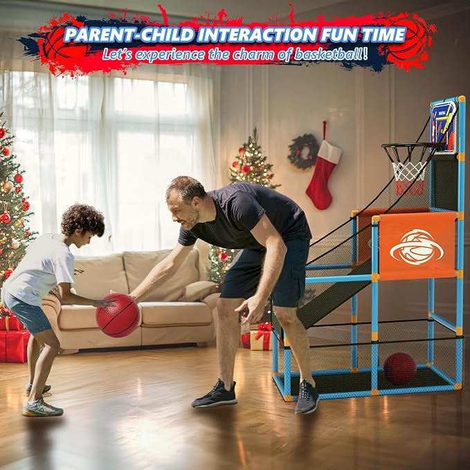Handwell Arcade Basketball Game Set with Electronic Scoreboard&LED Light: Carnival Games Boy Toys Basketball Hoop Indoor Outdoor with 4 Balls & Air Pump Ideal Sports Toy Gifts for Kids 3-12 Years Old