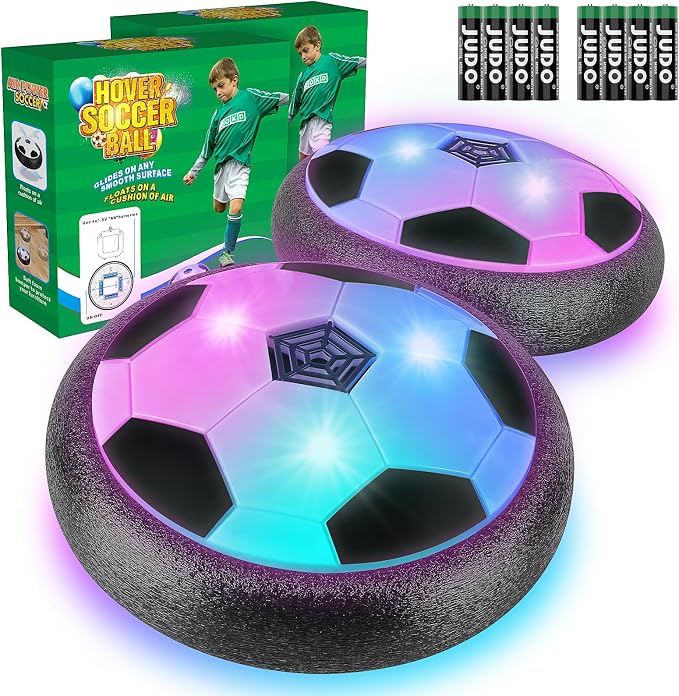 Ocditikl 2 Pack Hover Soccer Ball with 8 Pcs Batteries, Air Floating Soccer Toy with LED Lights & Foam Bumper, Indoor Games for Kids 4-8-12, Birthday Toys for 3 4 5 6 7 8 9 Year Old Boys Girls