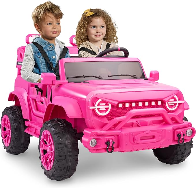 Best Choice Products Kids 24V 2-Seater Electric Ride On Car Truck w/ 132lb Weight Capacity, Parent Control, Bluetooth, LED Lights - Ultimate Pink