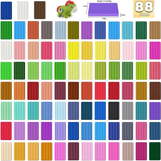 Ixiaoyoo 88 Colors Polymer Clay, DIY Modeling Clay Starter kit for Kids, Oven Baked Model Clay Art & Crafts Toys with Sculpting Tools, Non-Sticky, Birthday & Christmas Gift for Kids & Adults Artists