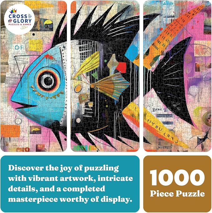 Cross & Glory - Angelfish Abstract - 1000 Piece Jigsaw Puzzle for Adults | Vibrant Artistic Marine Design | Unique Gift | Challenging Brain Teaser