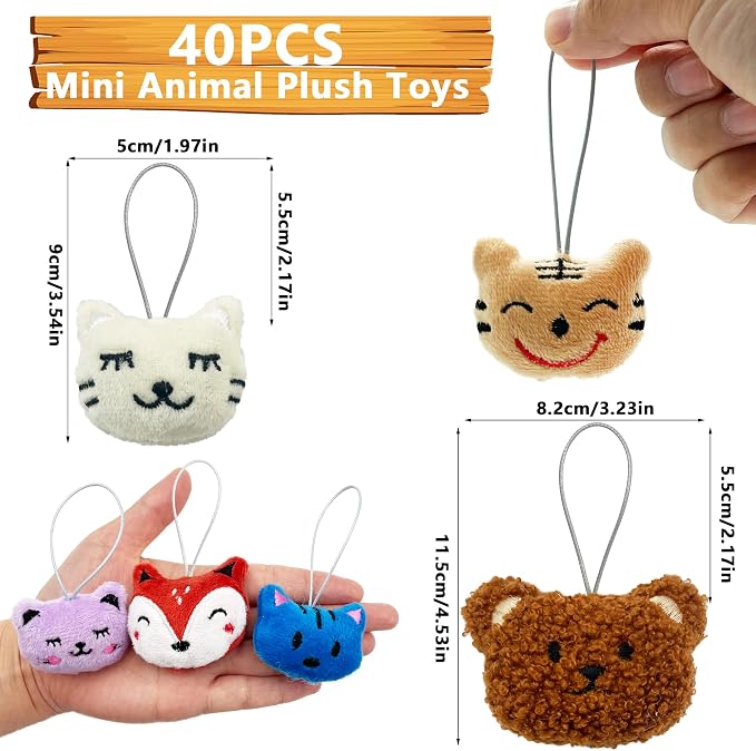 XIPEGPA 40 PCS Mini Animal Plush Toys Set Cute Small Animal Stuffed Toy Keychain for Party Favors Keychain Ornament for Goody Bag Easter Egg Stuffers Carnival Birthday Party Classroom Prizes