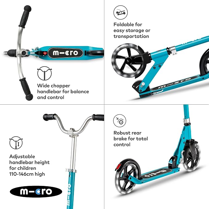 Micro Kickboard | Cruiser LED Kids Scooter for Ages 6–12 | 2 Wheel | Foldable with Kickstand | Adjustable Handlebar | Motion-Activated PU LED Wheels | Swiss Design