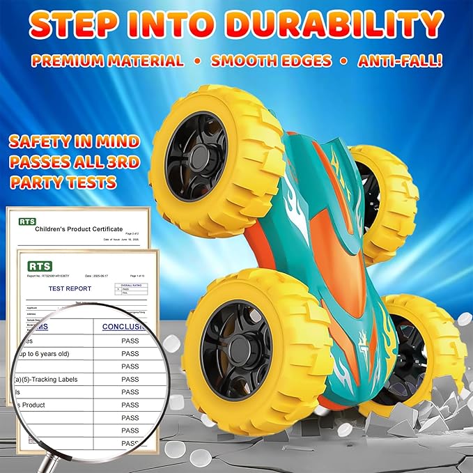 Car Toys for Ages 3-5 Boys, Push and Go Monster Truck Toys for 3 4 5 Year Old Kids, Double-Sided 360° Flip Stunt Car Baby Toy, Sturdy 4WD Cars Toddler Boy Toy, Easter Birthday Gifts for Boys Girls