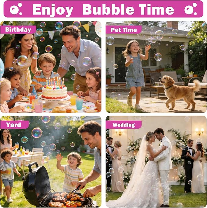 Belemar Bubble Machine for Kids with Lights, 6 Big Bubble Holes, Up to 15,000 Bubbles/Min, 320ml Large Tank, Battery Operated Portable Bubble Blower for Toddlers, Birthday Parties & Outdoor Fun