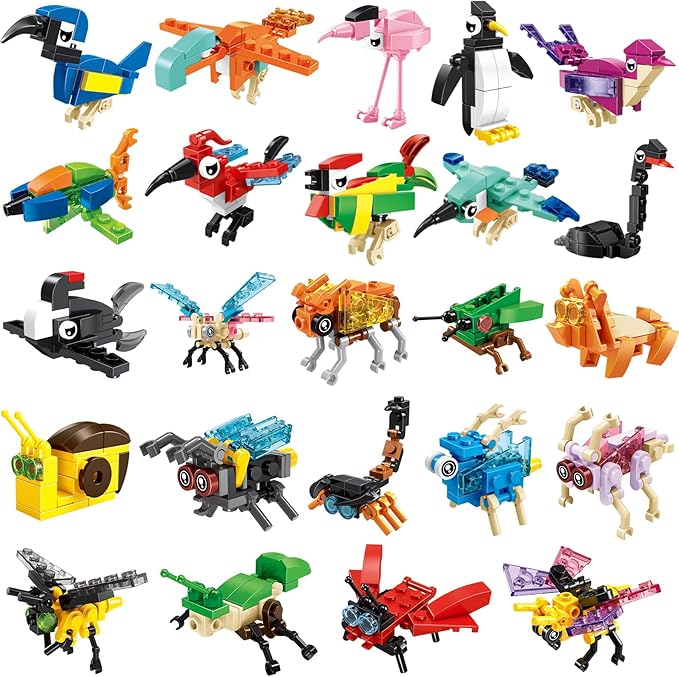 BRICHBROW 24 Pack Animal Building Blocks - Kids Party Favors Ages 6-12, Educational STEM Construction Toys for Birthday Parties, Classroom Incentives, Goodie Bag Fillers & Stocking Stuffers