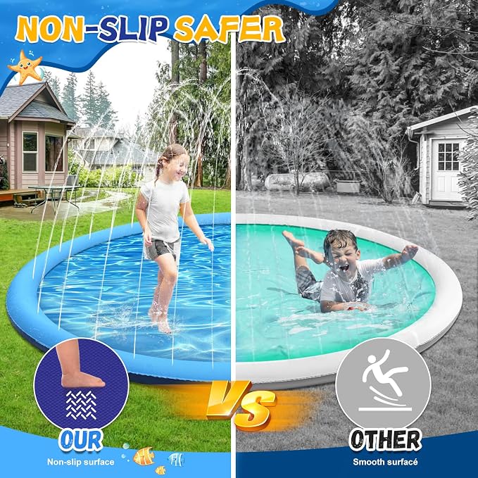 127inch Extra Large Non-Slip Splash Pad Sprinkler for Kid and Dog, Toddler Outdoor Toys for Ages 3-12 Boys Girls, Kiddie Dog Pool, Summer Outdoor Water Kids Toys, Parent Games, Backyard, Lawn