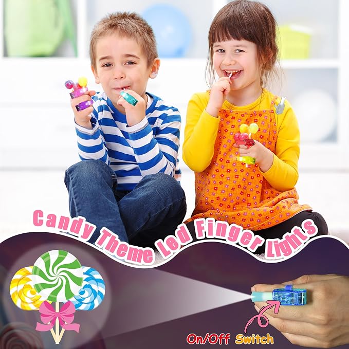 CHUNNIN 36 PCS Candy Birthday Party Favors Lollipop land LED Light Up Finger Lights, Glow in the Dark Candy world Party Bulk for Holiday Christmas Goodie Treat Bags Stuffers Candies Birthday Supplies