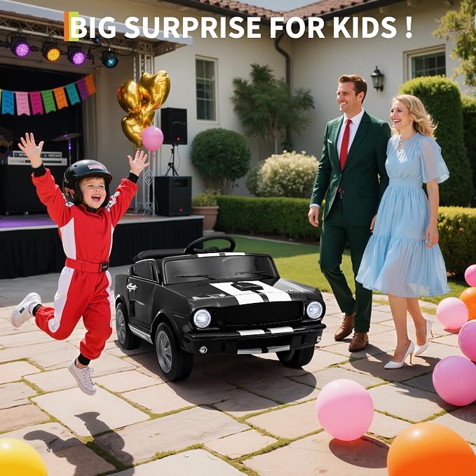 Garvee 24V 2 Seater Ride on Licensed Shelby GT350, Battery Powered Ride on Toys for Kids with Remote Control, Ford Shelby Kids Electric Vehicle 2 Seat, Safety Belt, 2 Speeds, LED Lights, Black