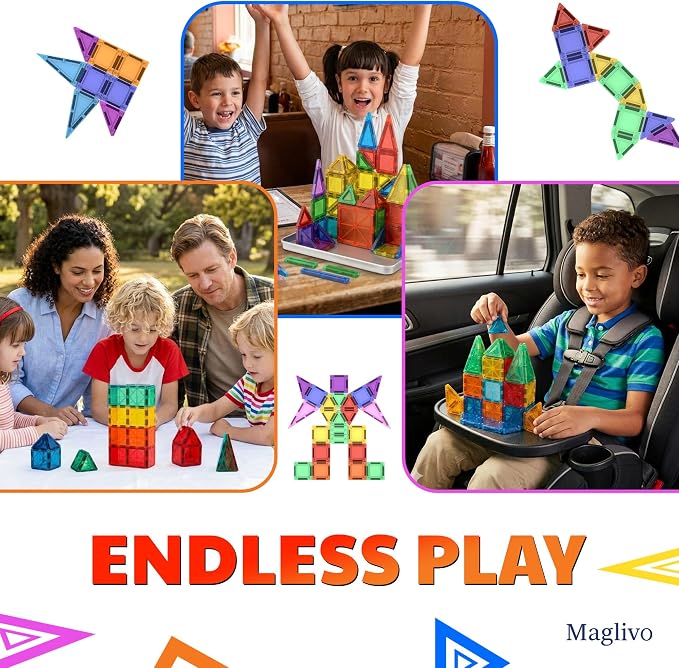 Mini Magnetic Tiles Travel Set 40 Pcs, Our is W/1 Bigger Tile, Mini Magnetic Tiles with Case for Kids- Travel Magnetiles-Magnet Tiles Travel Set