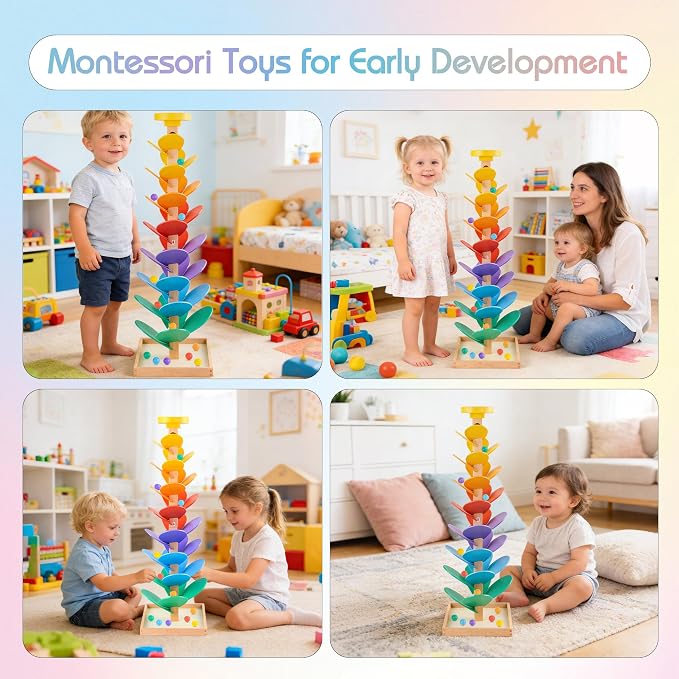 Wooden Marble Run Music Tree, Montessori Toy for Ages 3+, Marble Run Learning Game, Creative Color Sorting Toy, Birthday Gift for Boys and Girls Ages 4-8