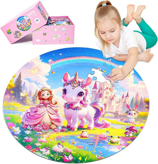 Unicorn Princess Floor Puzzles for Kids Ages 4-6, Large 70 Piece Unicorn Puzzles for Kids Ages 6-8, Puzzles for Toddler Ages 3-5, Toy Gifts for Boy Girls Children