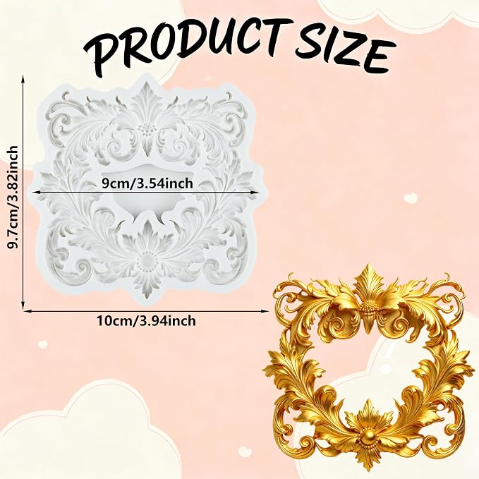 Baroque Scroll Relief Polymer Clay Molds Curlicues Scroll Lace Relief Flower Filigree Silicone Mold for Jewelry Making Epoxy Resin Casting Air Dry Polymer Clay Craft