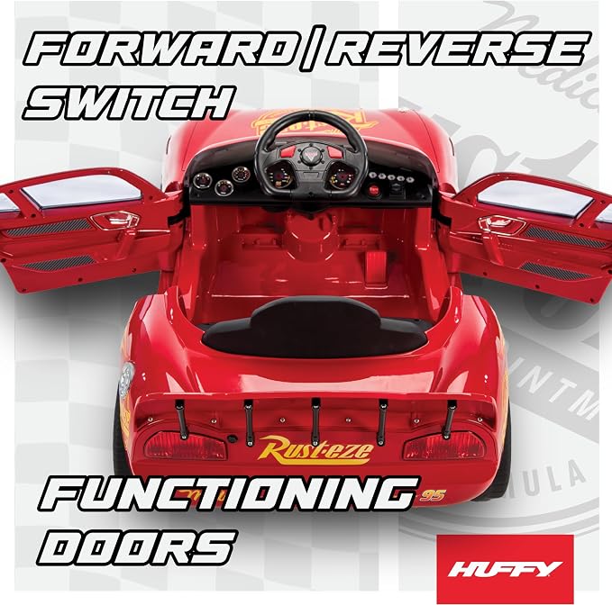 Huffy Cars Lightning McQueen 6V Ride-On Toy Car with Headlights & Engine Sounds, Foot Pedal Drive, Up to 2.5 MPH, Ages 3–7