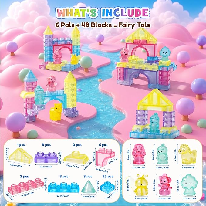 Gummy Bloc Princess Castle Building Blocks for Toddlers, 54 PCS Soft Sensory Squishy Blocks, Non-Toxic Montessori Stacking Toys for Fine Motor Skills, STEM Preschool Educational Gift for Girls