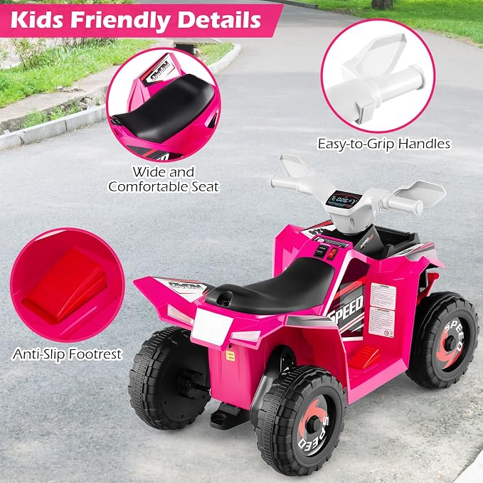 OLAKIDS 6V Kids ATV with Removable Trailer, Forward Backward Function, Widened & Wear-Resistant Wheels, Ride On Toy for Toddlers (Pink)