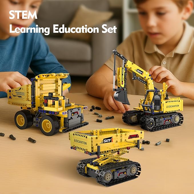 Resosese 5 in 1 Building Toys STEM Robotics Kits - Remote-Controlled Excavator Engineering Kit for Kids Age 6 7 8 9 10 11 12-14 with 555 Pieces，DIY Educational Science Kits Gift for Boys & Girls