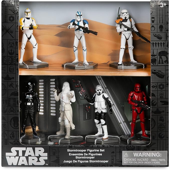 Disney Store Official Stormtrooper Figurine Set – 7 Fully Sculpted Star Wars Figures Including Clone Trooper Commander, 501st Legion Clone Trooper & More - in Double-Tiered Box with Scenic Background