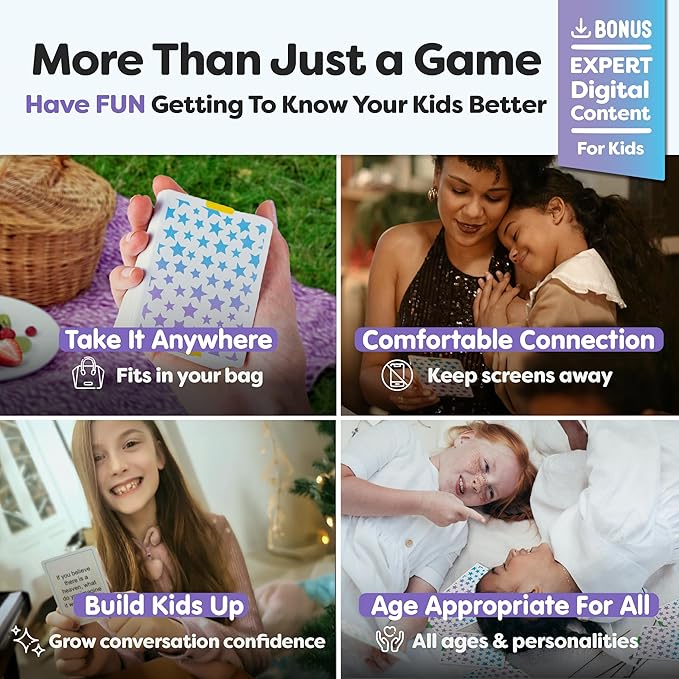200 Kids Conversation Cards - Screen-Free Family Dinner Game and Road Trip Essential - Get Children to Talk, Listen, and Connect with Parents - Expert-Developed Gift for Ages 5-12