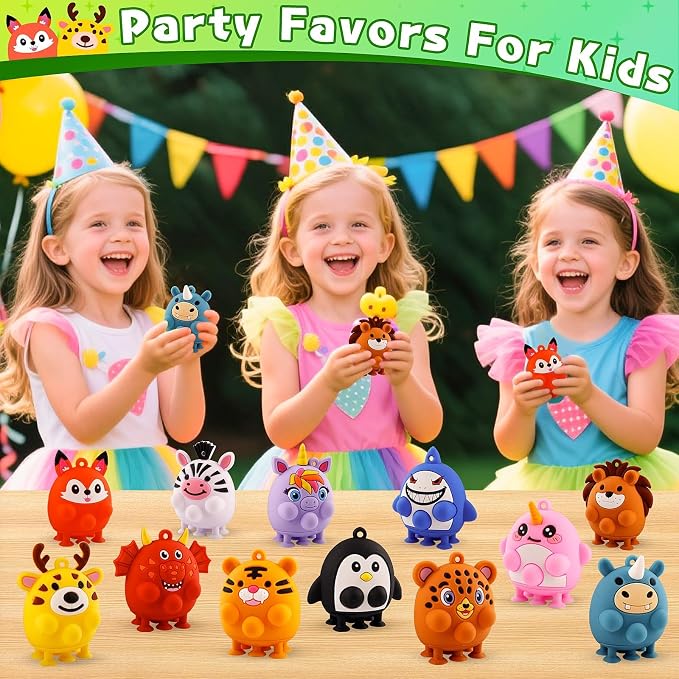 ChildFun 12PCS Animal Suction Popper Fidget Toys, Toddler Travel Toys for Airplane Car Activities, Silicone Sensory Toys, Party Favors for Kids, Goodie Bag Stuffers, Toys for 1+ Years Old