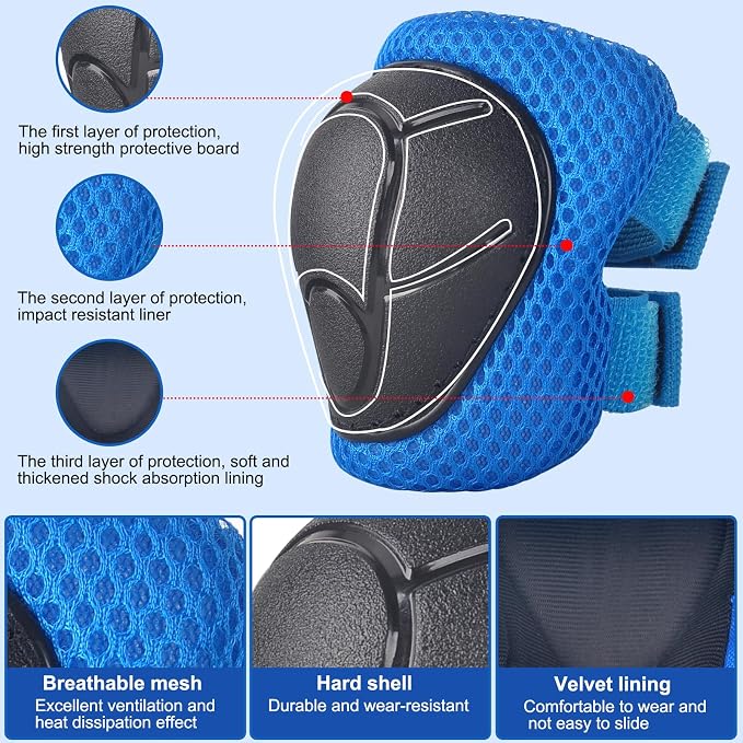 Kids/Youth Knee Pads and Elbow Pads Set with Wrist Guard 3 in 1 Kids Protective Gear Set for 3-14 Years for Skateboarding, Skiing, Cycling, BMX Biking, Running, Scooter