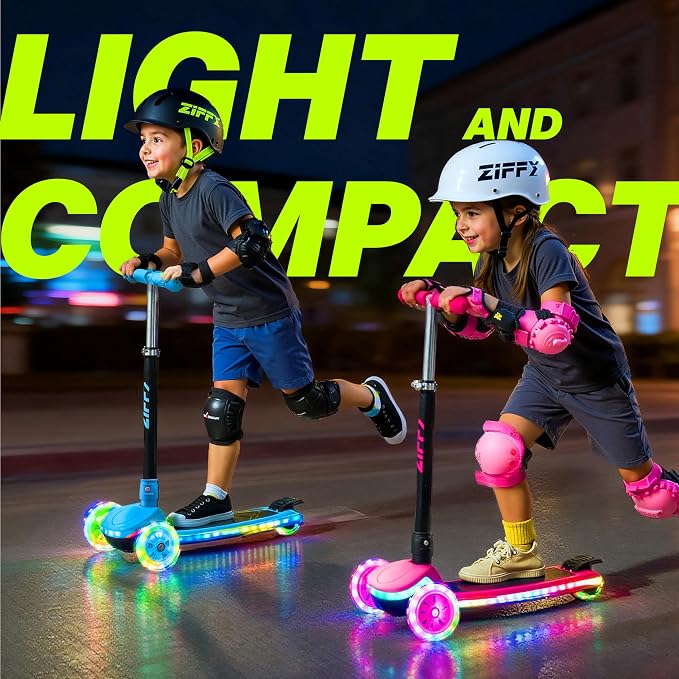 JOVA ZIFFY Light-Up Toddler Scooters for Kids 3-8, 3 Wheel Kids Scooter for Boy Girl 110lbs, 20 Dynamic LED Lights, 4 Adjustable Height Ride-on Kick Scooter, Lean-to-Steer Anti-Slip Wide Deck