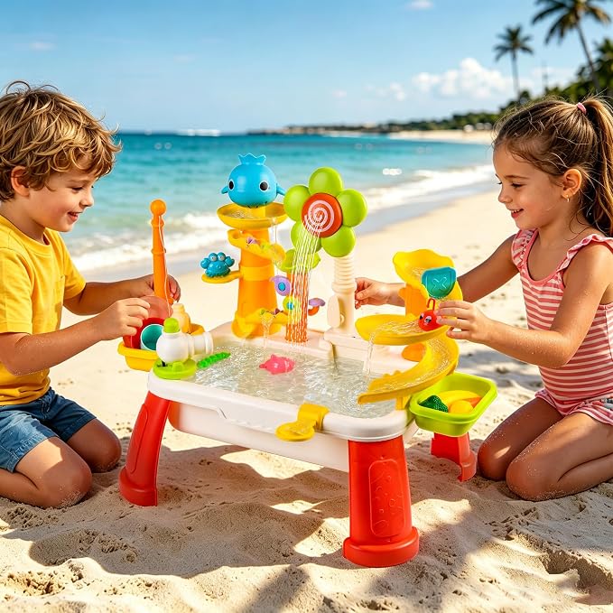 2026 Upgraded Water Table for Toddlers 3+, Water Table for Kids Ages 4-8 with Pump, Play Sink with Running Water, Kitchen Sink for Toddlers, Fishing Game and Outside Sensory Toy (RED) 1