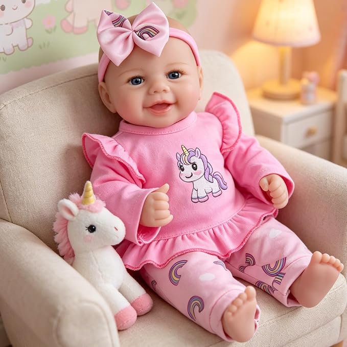 Milidool Baby Doll Girl - 17-Inch Soft Body Realistic Baby Doll with Blue Eye, Real Life Baby Dolls for 3+ 4 5 6 7 8 9 Years Girl Birthday Gifts, Pretend Play and Christmas