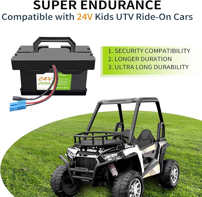 24V 20Ah Battery for Ride-On Cars & Toys, More Power for Dynacraft Realtree 24V UTVs- Lightweight & Long-Lasting, with 2A Fast Charger (24V20Ah)