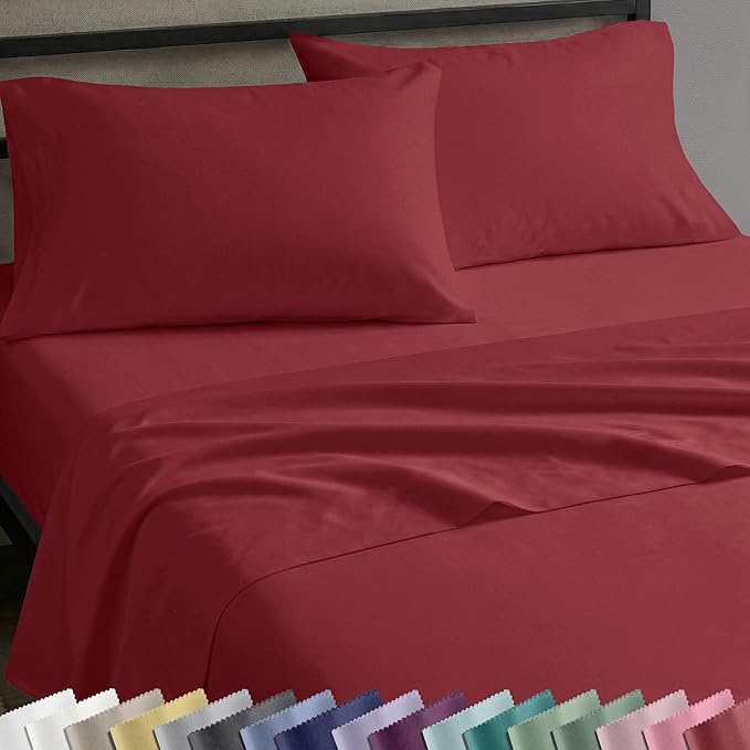 California Design Den Natural 100% Cotton Bed Sheets Twin Size Set - Soft Sateen Twin Sheets Set with 12" Pockets, Breathable and Durable Bedding for Dorm Rooms, College (Brick Red)