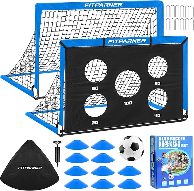Soccer Goal,Backyard Soccer Goals for Kids 2 Pack,4x3/6x4 FT Portable Toddler Soccer Nets with Target,Ball & Cones,Soccer Training Equipment for Kids Youth Outdoor Games,Sports,Play