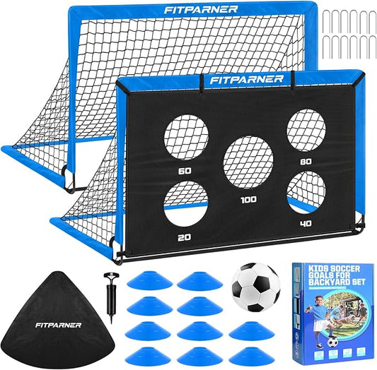 Soccer Goal,Backyard Soccer Goals for Kids 2 Pack,4x3/6x4 FT Portable Toddler Soccer Nets with Target,Ball & Cones,Soccer Training Equipment for Kids Youth Outdoor Games,Sports,Play