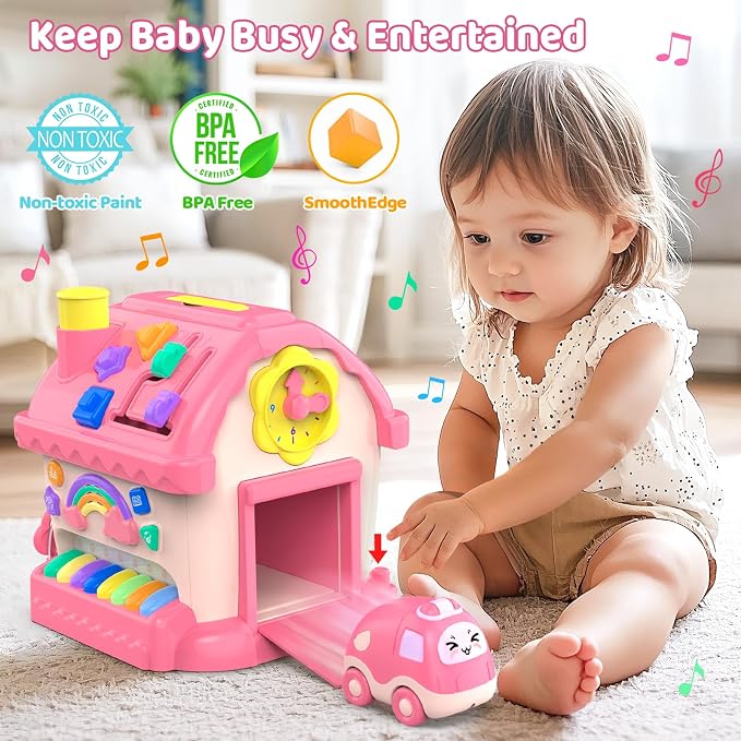 Toys for 1 Year Old Girl Gifts, 12-in-1 Bilingual Musical Learning House | Bilingual Early Learning 12-in-1 Montessori Activities for Musical Sensory Development, 1st First Birthday Gift for Baby Girl