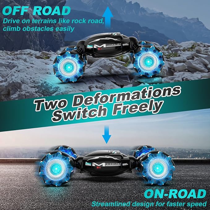 Fosgoit RC Cars, Gesture Sensing Stunt Car Toys for Boys Girls 6-12 Year Old, 2.4Ghz 4WD Hand Remote Control Toy 360° Rotate Transform Off-Road Drift with Lights Music, Birthday Xmas Gifts for Kids