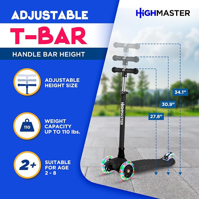 HighMaster Kids Scooter – 3 Wheel Kick Scooter for Children and Toddlers – Adjustable Handlebar with LED Wheel Lights – Indoor and Outdoor Fun