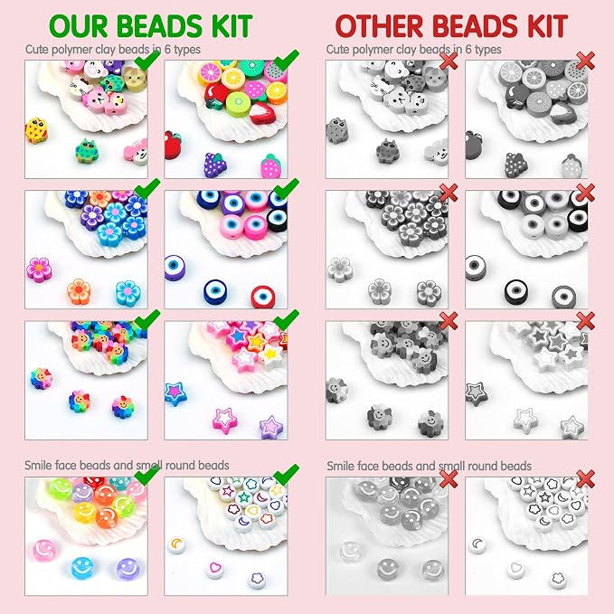 Dowsabel Bracelet Making Kit, Beads for Bracelets Making Pony, Kandi, Polymer Clay, Smile Face & Letter Beads for Jewelry Making, DIY Arts and Crafts Gifts Toys for Girls Age 6-12