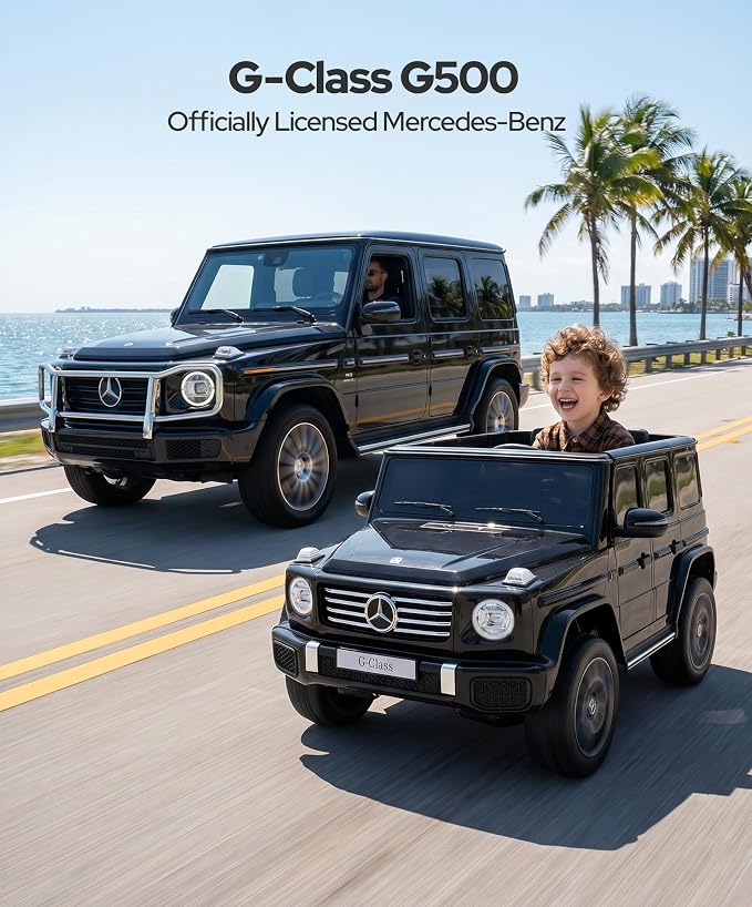 ELEMARA 2 Seater 24v Ride on Toys for Big Kids,Mercedes Benz G-Class G500 Electric Car for Kids,4WD Ride on Car with Remote Control,Battery Powered SUV,Bluetooth,Music& Horn,Low Battery Prompt,Black
