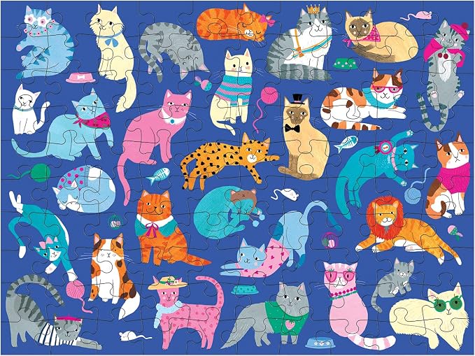 Mudpuppy Cats and Dogs Double-Sided Puzzle, 100 Pieces, 22”x16.5” – Perfect Family Puzzle for Ages 6+ - Colorful Illustrations of Dogs on One Side and Cats on the Other – Two Fun Puzzles in One Box