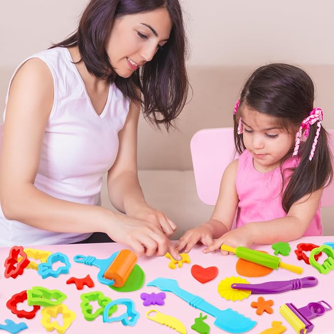 Dough Tools Set for Kids 20 PCS Dough Play Tools with Animal Cutters,Rollilng Pins,Rollers, Random Color