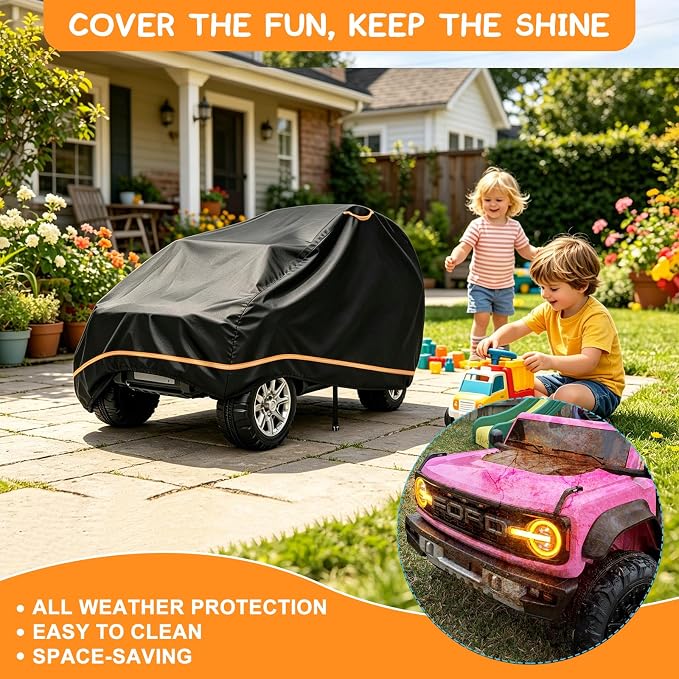 Ride-On Toy Car Cover for Toddler Electric Vehicles, 52" x 28" x 24" | Water Resistant, Reflective Strips, Windproof Design, All-weather Protection