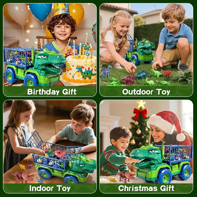 22 in 1 Toddler T-rex Dinosaur Truck Toy Set for Kids Boys 3-5 5-7, Tyrannosaurus Carrier Transport Truck with 18 Jurassic Dino Figures Birthday Toy for Boys Girls 3 4 5 6 7 Years Old