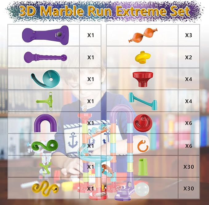 Marble Run Building Blocks STEM Toy Track Race Maze 30 Glass Marbles for Kids Boys Girls 3 4 5 6 7 8 9 10 11 12 Year Old Birthday Present Preshool Gift