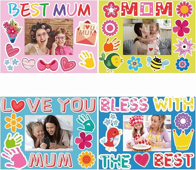 chiazllta 30 Packs Mother's Day Picture Frame Craft Kits for Mother's Daytime DIY Craft Flower Bee Butterfly Easter Art Favor Home Game Activities Bulletin Board Decoration