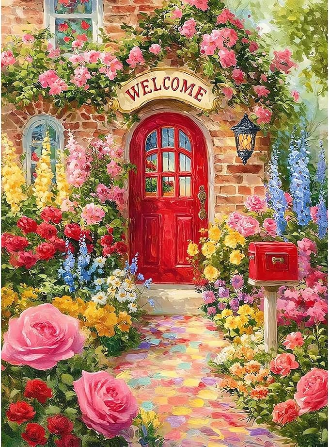 Paint by Numbers for Adults and Kids Beginner, Welcome Spring Flower Painting by Number Kits On Canvas, Number Artist Paint by Number Kit DIY Oil Painting Acrylic Paints, Home Wall Decor Gift 12X16 in