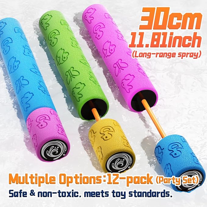 Water Guns for Kids Adults Toddler, High-Capacity Foam Squirt Gun Toy, Summer Fun Water Toys for Pool Outdoor Beach Games, Water Blaster for Ages 4-8 8-12 Boys Backyard Party Play(11.8" 12PCS)
