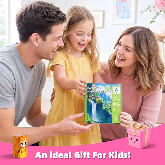 100PCS Magnetic Blocks, Magnetic Building Cube Set for Kids Ages 3+, Constructions STEM Stacking Tiles Toy Building Birthday Gifts for Girls