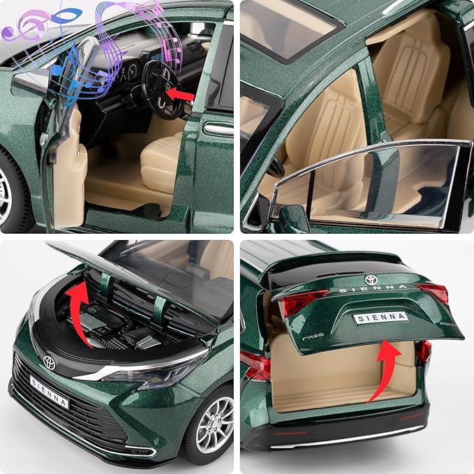BDTCTK 1:24 Compatible for Sienna MPV Car Model, Pull Back Diecast Toy Car with Sounds＆Lights for Kids Boys Girls and Adults, Gift Green.