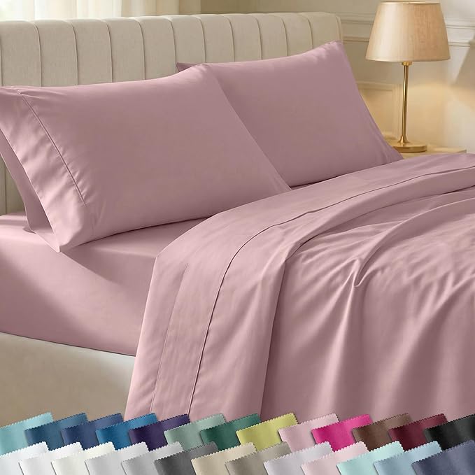 California Design Den Soft 100% Cotton Sheets Twin XL Size Set, 400 Thread Count Good Housekeeping Award Winner, Smooth Sateen Finish, Cozy and Durable Cotton Bedding Set - Mauve