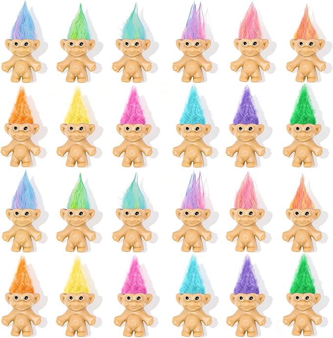 30 Pcs Long-Haired Lucky Mini Troll Dolls - 4" Vintage Style Action Figures (0.8" Body) with Colorful Hair. Small Toys for Kids Goodie Bag Fillers, Classroom Prizes, Pinata Stuffers & Cake Toppers
