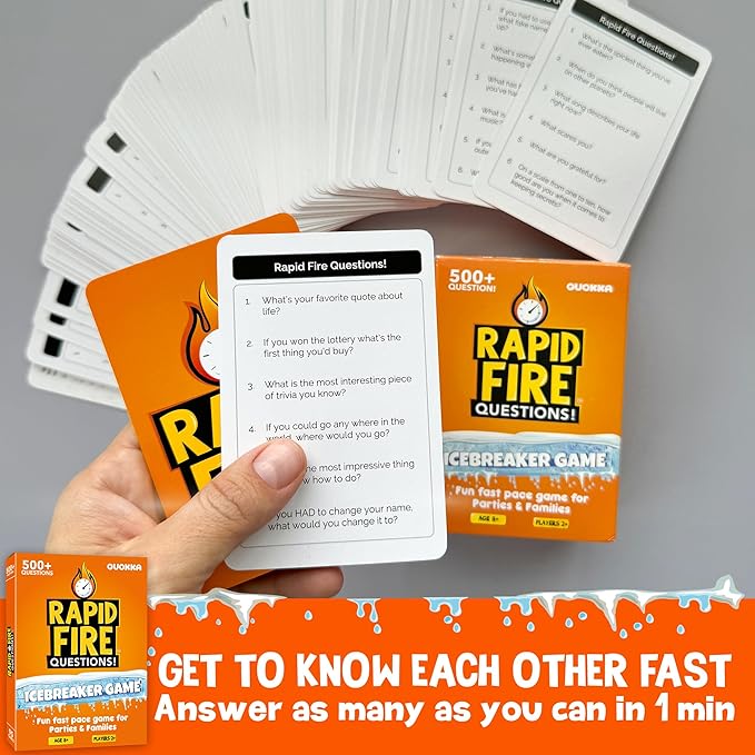 QUOKKA Icebreaker Cards with 500+ Questions - Adults Kids Family Conversation Cards Game - Break the Ice Family Game for Kids 8-12 - Perfect for Family or Adults Game Night I Travel Version